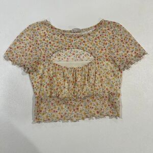 Le Lis Floral Babydoll Crop Top Women’s Small Cottagecore Milkmaid Ruffle Blouse